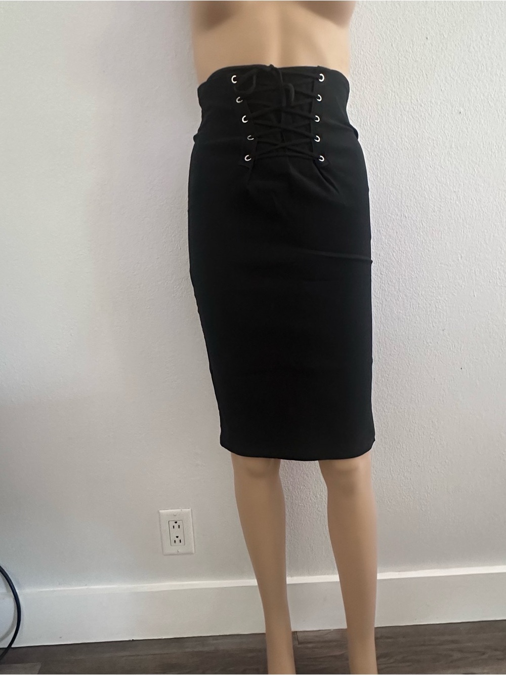 Vintage 90s Klaxons Black Corset Lace-Up High Waist Pencil Skirt Size Small Goth - Picture 2 of 11